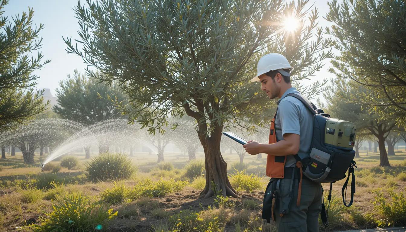 arborist conducting summer tree irrigation assessment in Israeli