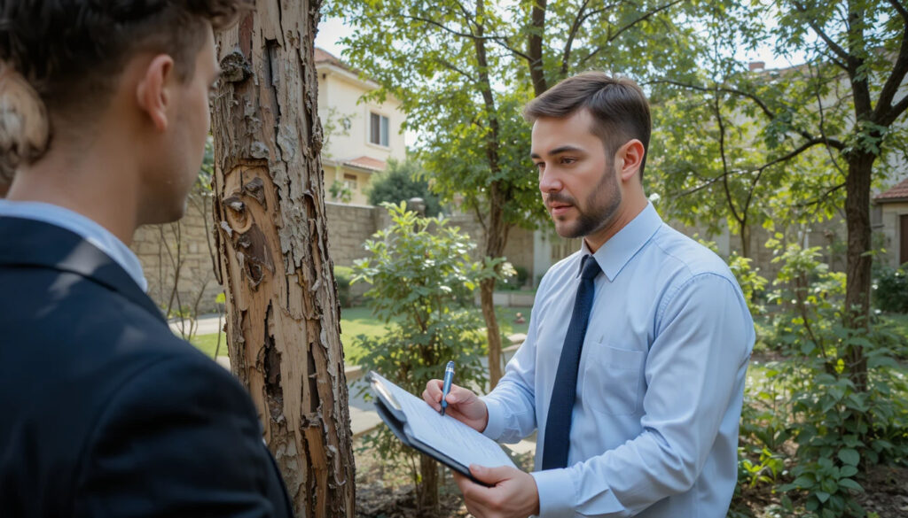 Agronomist assessing tree damage Israel