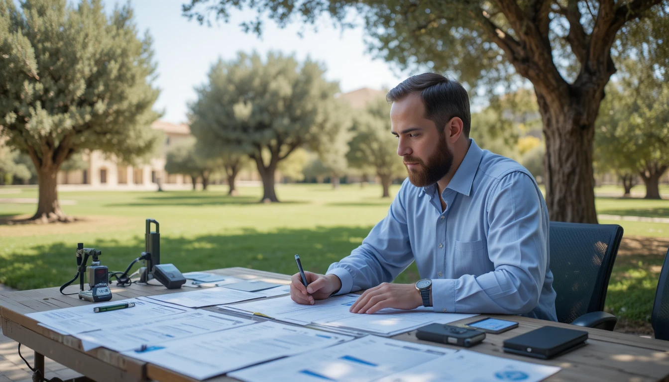 Agronomist reviewing tree permits Israel outdoors