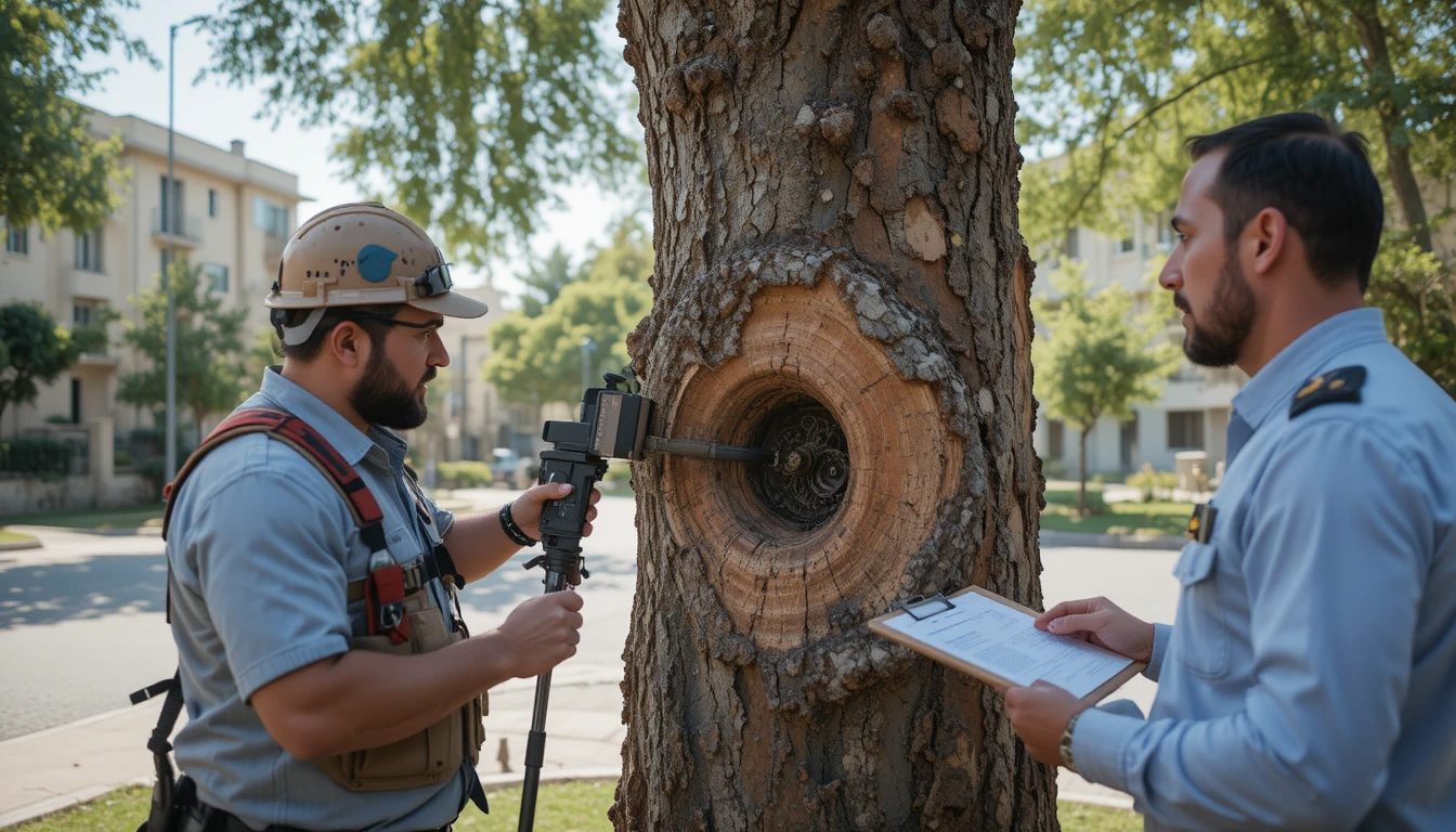 Arborist assessing tree pruning Israel