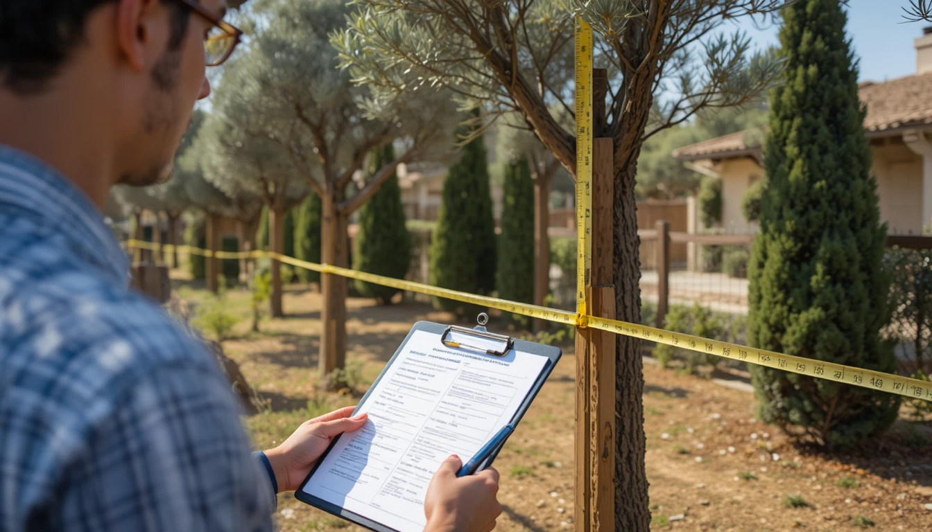 Arborist measuring tree setback Israel