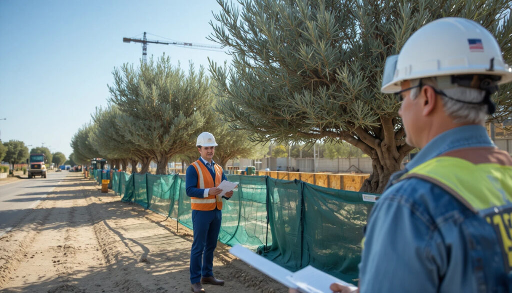 Arborist protecting olive trees Israel