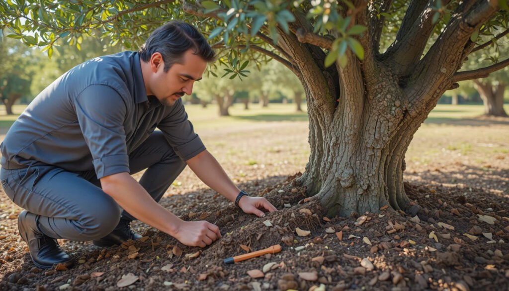 Olive tree mulching Israel garden agronomist