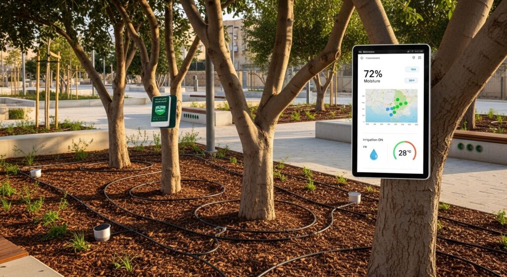 השקיה חכמה לעצים חיישנים ובינה מלאכותית בגינון