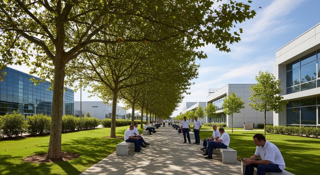 עצים בפארקי תעשייה הטבת איכות האוויר לעובדים