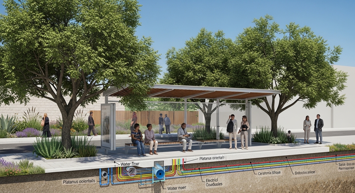 עצים ותחבורה ציבורית תכנון תחנות אוטובוס עם צל טבעי