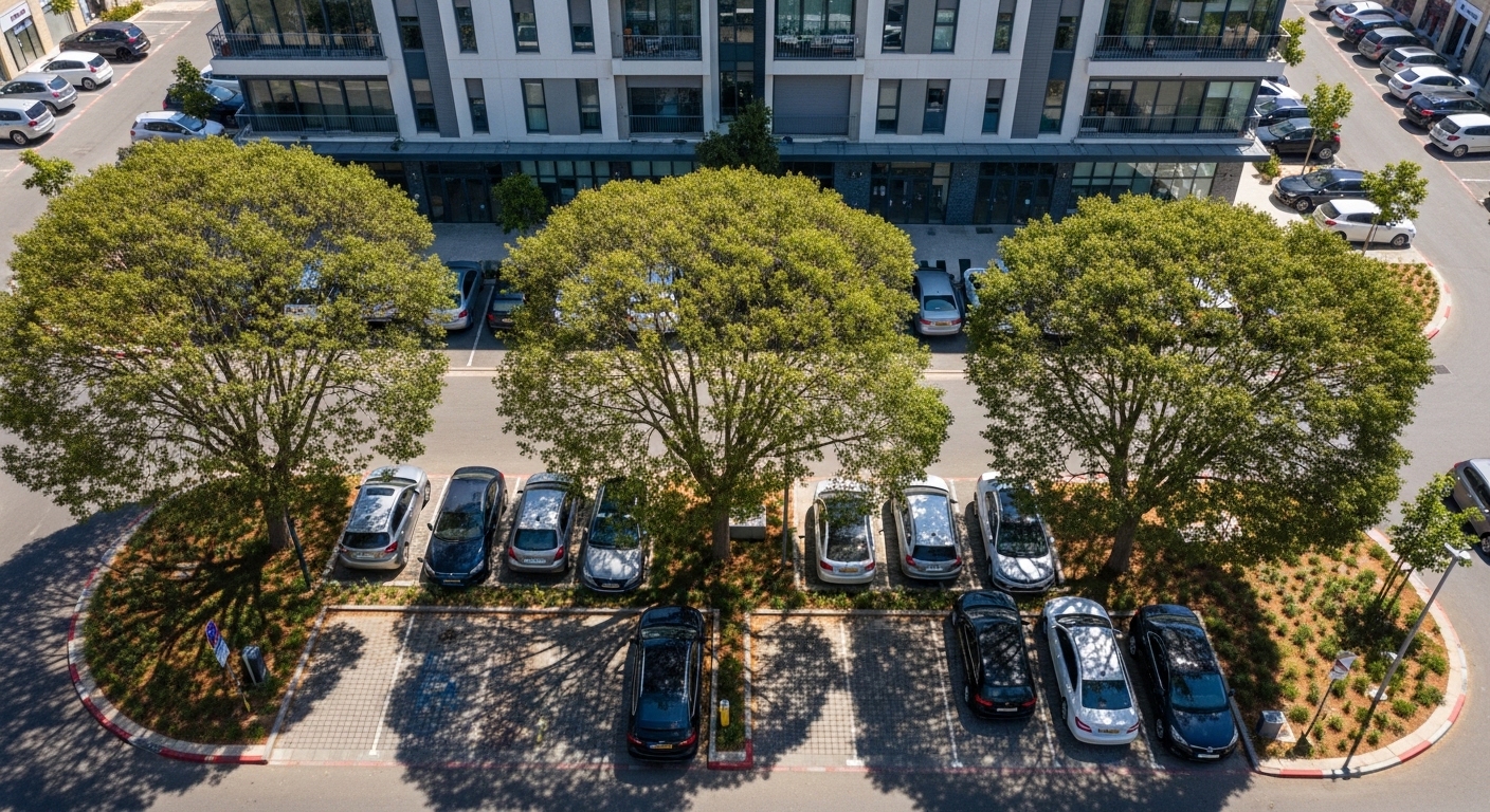 עצים בחניות ובמשקי אוטויים צל ובנייה סביבתית