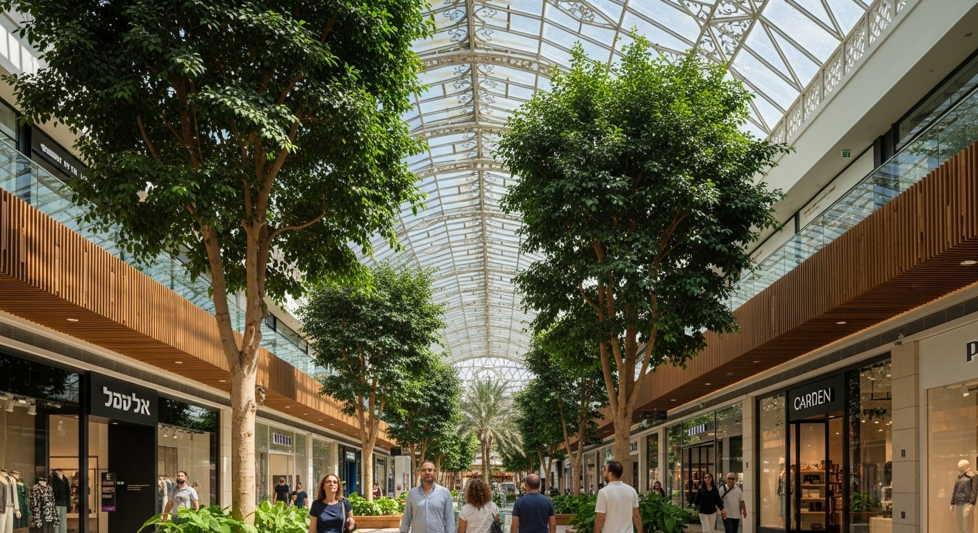 עצים בקניונים ומתחמי בידור איכות אוויר, חוויית קניות ותכנון מקצועי