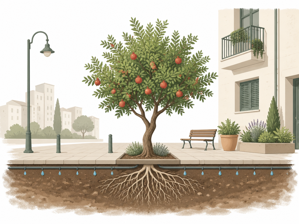 אינפוגרפיקה: עצי פרי בסביבה עירונית - מערכת שורשים, השקיה ותכנון