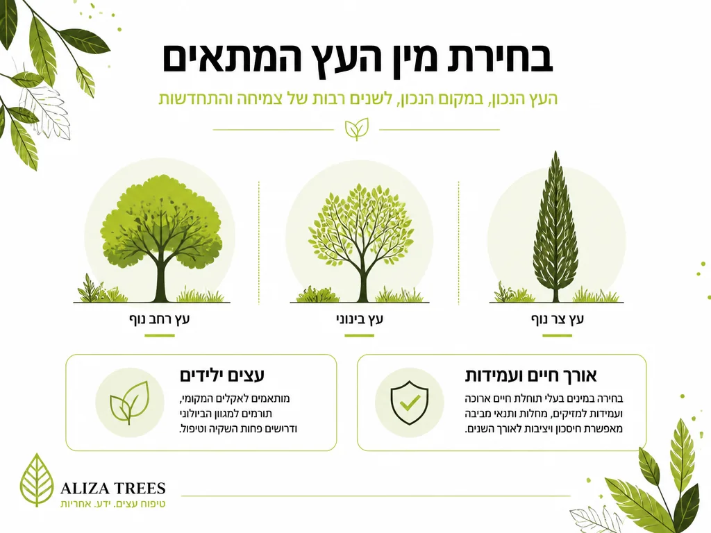 אינפוגרפיקה של בחירת מיני עצים ותכונותיהם
